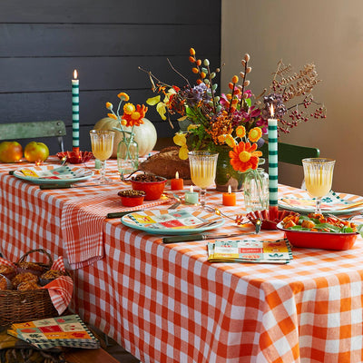 Orange & White Fabric Gingham Tablecloth