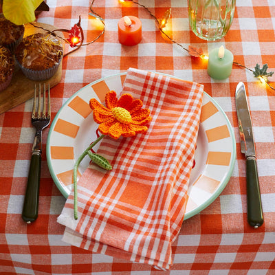 Orange & White Fabric Gingham Napkins/Tea Towels - 2 Pack
