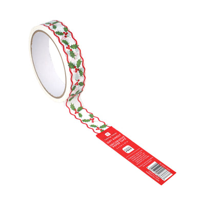 Holly Christmas Paper Gift Tape - 20m