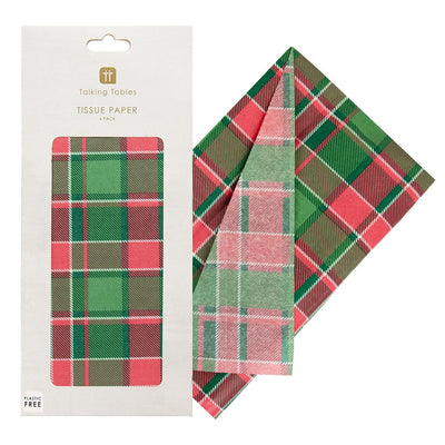 Red & Green Tartan Tissue Paper - 4 Sheets