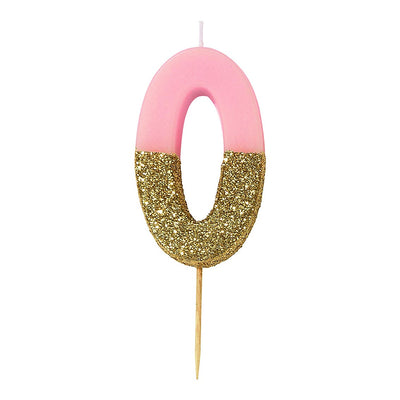 Pink & Gold Glitter Number Candle - 0