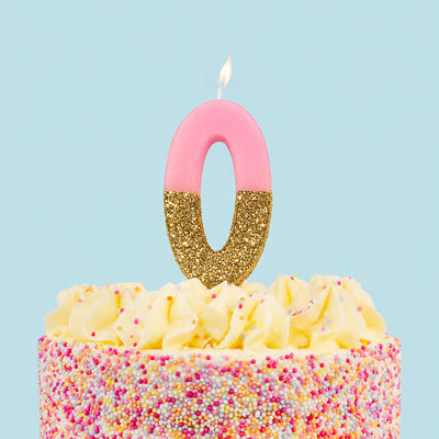 Pink & Gold Glitter Birthday Number Candle - 0