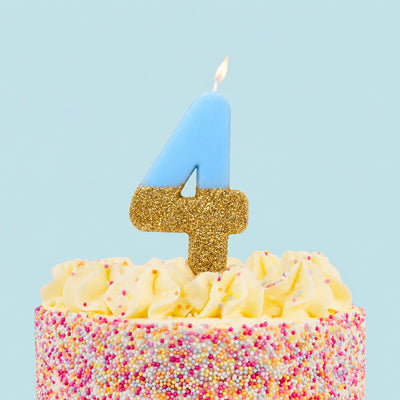 Blue & Gold Glitter Birthday Number Candle - 4