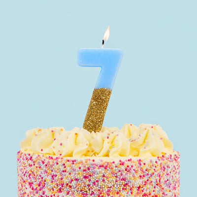 Blue & Gold Glitter Birthday Number Candle - 7