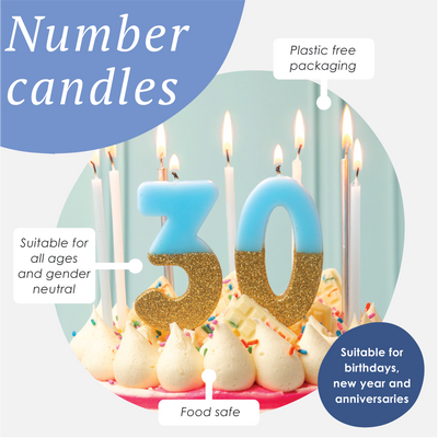 Blue & Gold Glitter Number Candle - 7