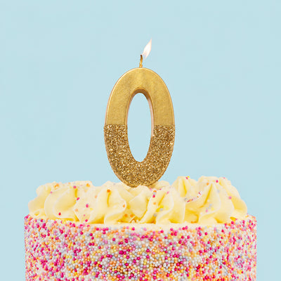 Gold Glitter Birthday Number Candle - 0