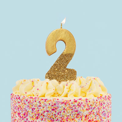 Gold Glitter Birthday Number Candle - 2