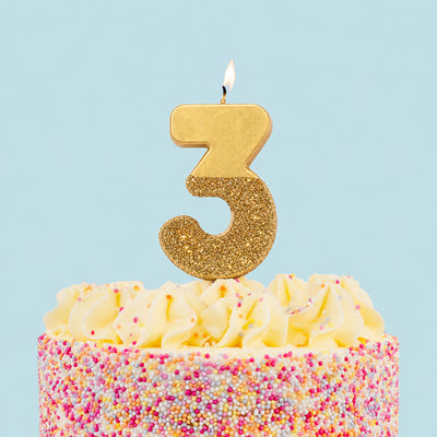 Gold Glitter Birthday Number Candle - 3