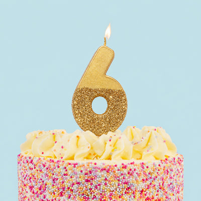 Gold Glitter Birthday Number Candle - 6