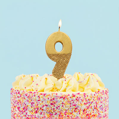Gold Glitter Birthday Number Candle - 9