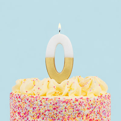 White & Gold Birthday Number Candle - 0