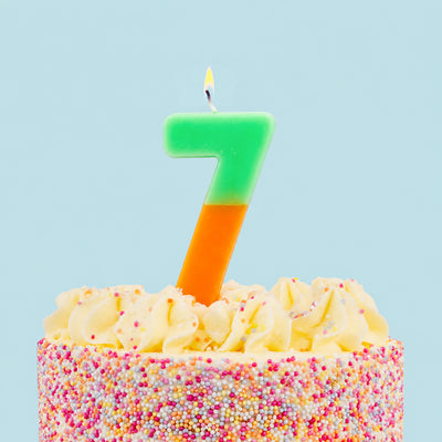 Orange & Sage Green Birthday Number Candle - 7