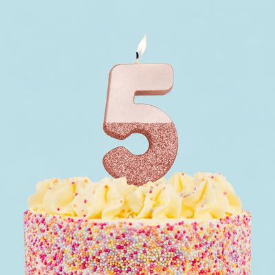 Rose Gold Glitter Birthday Number Candle - 5