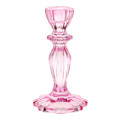 Pink Glass Candlestick Holder