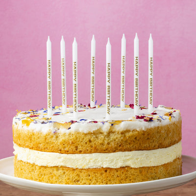 White & Gold Printed 'Happy Birthday' Candles - 24 Pack