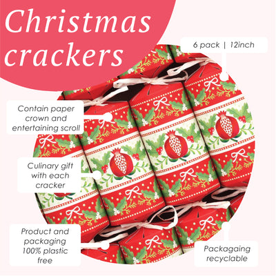 Red Folk Christmas Crackers - 6 Pack