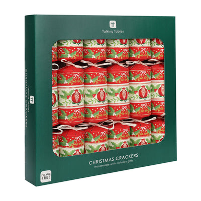 Red Folk Christmas Crackers - 6 Pack