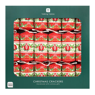 Red Folk Christmas Crackers - 6 Pack