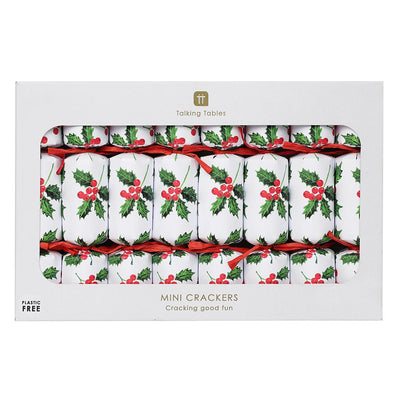 Holly White Mini Christmas Crackers - 8 Pack
