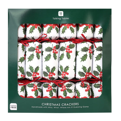 Holly White Christmas Crackers - 6 Pack