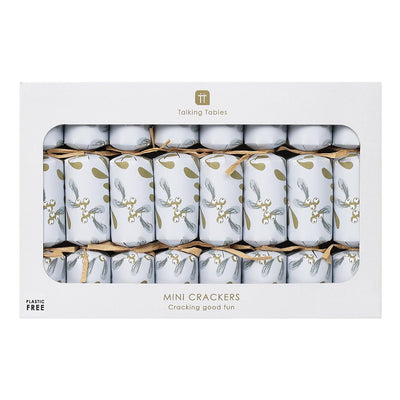 Mistletoe White Mini Christmas Crackers - 8 Pack