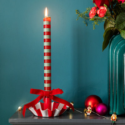 Red Stripe Scalloped Candle Holder