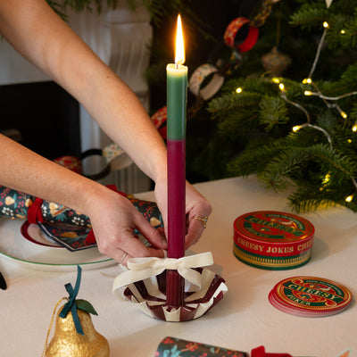 Burgundy Stripe Scalloped Candle Holder