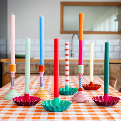 Red & White Stripe Straight Dinner Candle