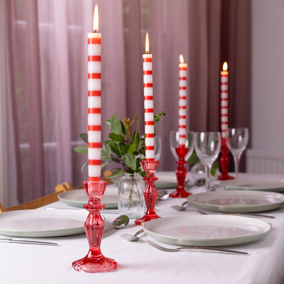 Red & White Stripe Straight Dinner Candle