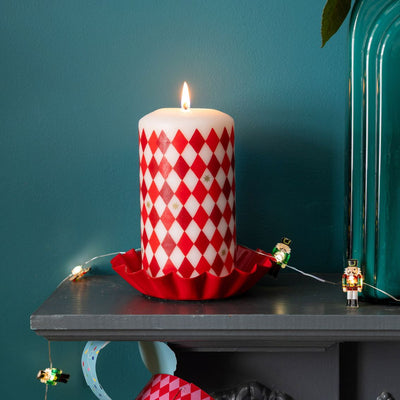 Red Harlequin Pillar Candle - 15cm