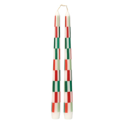 Red & Green Check Dinner Candles - 2 Pack
