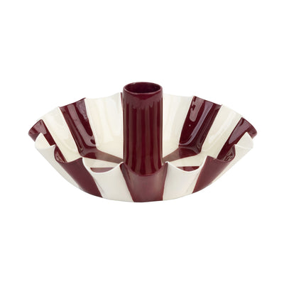 Burgundy Stripe Scalloped Candle Holder
