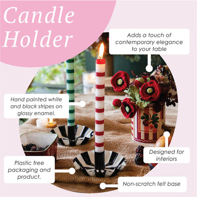 Black White Stripe Scalloped Candle Holder