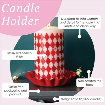 Scalloped Red Metal Pillar Candle Holder