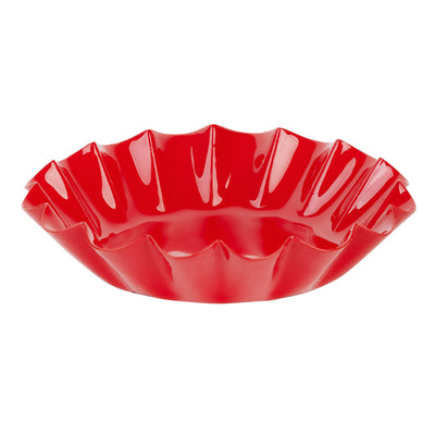 Scalloped Red Metal Pillar Candle Holder