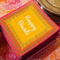 Yellow 'Happy Diwali' Paper Napkins - 20 Pack