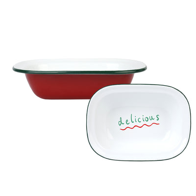 Red Enamel "Delicious" Dish - 20cm