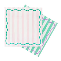 Pink & Green Striped Cotton Napkins - 4 Pack