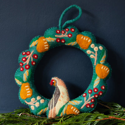 Partridge & Pear Felt Christmas Wreath - 25cm