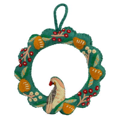 Partridge & Pear Felt Christmas Wreath - 25cm