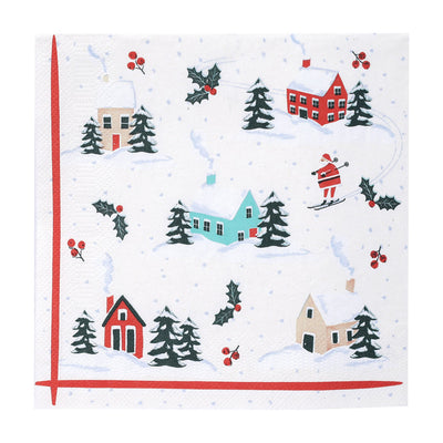 Fun Santa Skiing Christmas Paper Napkins – 20 Pack