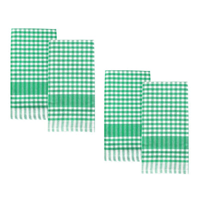 Green & White Fabric Gingham Napkins/Tea Towels - 4 Pack