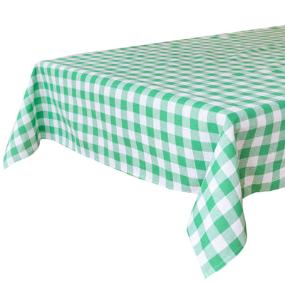 Green & White Gingham Fabric Tablecloth