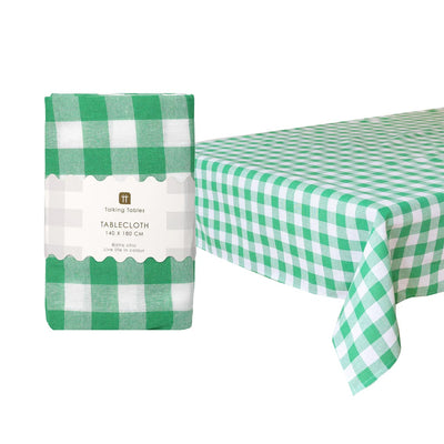 Green & White Gingham Fabric Tablecloth