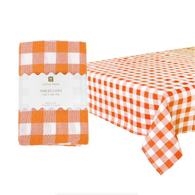 Orange & White Fabric Gingham Tablecloth