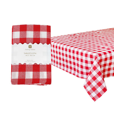 Red & White Gingham Fabric Tablecloth