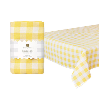 Yellow & White Gingham Fabric Tablecloth