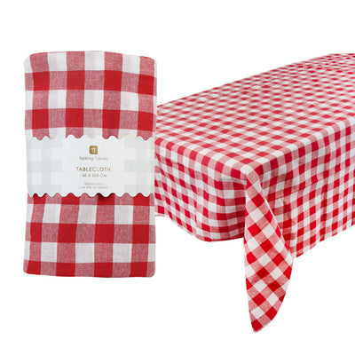 Red & White Cotton XL Gingham Tablecloth - 160cm x 250cm