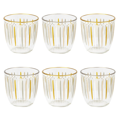 White & Gold Striped Glass Tumblers - 6 Pack