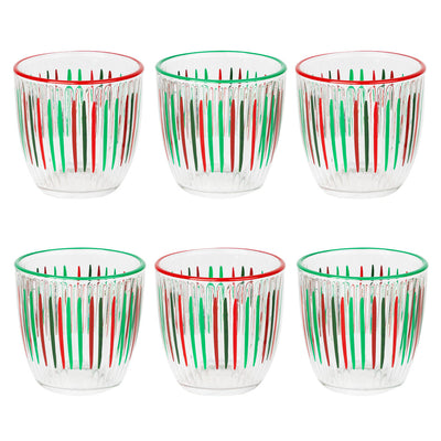 Red & Green Striped Glass Tumblers - 6 Pack